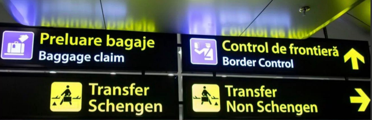 Airport signs - Baggage claim, Border Control, Transfer Schengen, Transfer Non Schengen